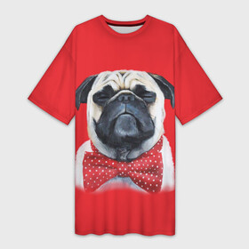 Платье-футболка 3D с принтом Довольный мопс в Рязани,  |  | бабочка | друг | животное | зверь | мопс | собака | щенок