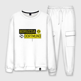 Мужской костюм хлопок с принтом Borussia Dortmund - New Design 2018 в Рязани, 100% хлопок | на свитшоте круглая горловина, мягкая резинка по низу. Брюки заужены к низу, на них два вида карманов: два “обычных” по бокам и два объемных, с клапанами, расположенные ниже линии бедра. Брюки с мягкой трикотажной резинкой на поясе и по низу штанин. В поясе для дополнительного комфорта — широкие завязки | боруссия дортмунд