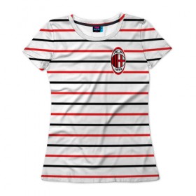 Женская футболка 3D с принтом AC Milan - Stripe white в Рязани, 100% полиэфир ( синтетическое хлопкоподобное полотно) | прямой крой, круглый вырез горловины, длина до линии бедер | ac | fc | football | milan | милан | футбол