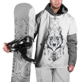Накидка на куртку 3D с принтом Этно волк в Рязани, 100% полиэстер |  | амулет | волк | животное | перо | этнические