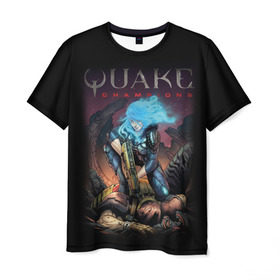 Мужская футболка 3D с принтом Quake champions в Рязани, 100% полиэфир | прямой крой, круглый вырез горловины, длина до линии бедер | quake
