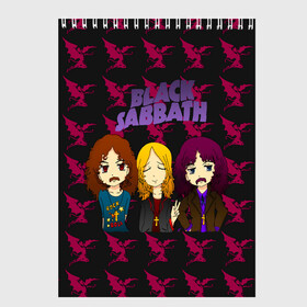 Скетчбук с принтом Группа Black Sabbath в Рязани, 100% бумага
 | 48 листов, плотность листов — 100 г/м2, плотность картонной обложки — 250 г/м2. Листы скреплены сверху удобной пружинной спиралью | black sabbath | ozzy osbourne | ангелы | билл уорд | гизер батлер | группа | копыта | метал | музыка | надпись | оззи | осборн | песни | рога | рок | тони айомми | хард рок | хеви метал | черти