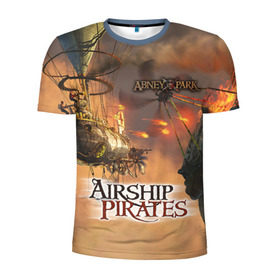 Мужская футболка 3D спортивная с принтом Airship pirates в Рязани, 100% полиэстер с улучшенными характеристиками | приталенный силуэт, круглая горловина, широкие плечи, сужается к линии бедра | steampunk