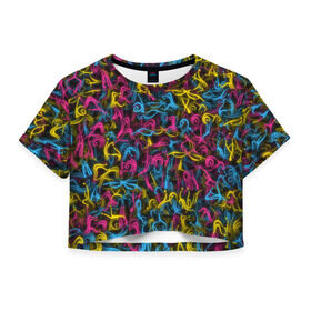 Женская футболка 3D укороченная с принтом Абстрактная эротика в Рязани, 100% полиэстер | круглая горловина, длина футболки до линии талии, рукава с отворотами | закорючки | любовь | паттерн | позы | текстура