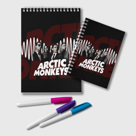 Блокнот с принтом Группа Arctic Monkeys в Рязани, 100% бумага | 48 листов, плотность листов — 60 г/м2, плотность картонной обложки — 250 г/м2. Листы скреплены удобной пружинной спиралью. Цвет линий — светло-серый
 | Тематика изображения на принте: алекс тёрнер | арктик | арктические мартышки | гаражный | группа | дж ейми кук | инди рок | манкис | музыка | мэтт хелдер | ник о мэлли | обезьяна | постпанк ривайвл | психоделический | рок