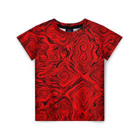 Детская футболка 3D с принтом Tie-Dye red в Рязани, 100% гипоаллергенный полиэфир | прямой крой, круглый вырез горловины, длина до линии бедер, чуть спущенное плечо, ткань немного тянется | Тематика изображения на принте: волны | красный | разводы | текстура