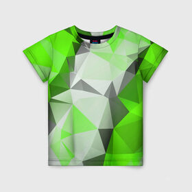 Детская футболка 3D с принтом Sport Abstract 2018 Green в Рязани, 100% гипоаллергенный полиэфир | прямой крой, круглый вырез горловины, длина до линии бедер, чуть спущенное плечо, ткань немного тянется | абстракция | геометрия | желтый | краски | линии | мода | модные | пирамиды | полосы | серый | тренды | треугольники | узоры | фигуры | цвет