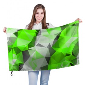 Флаг 3D с принтом Sport Abstract 2018 Green в Рязани, 100% полиэстер | плотность ткани — 95 г/м2, размер — 67 х 109 см. Принт наносится с одной стороны | абстракция | геометрия | желтый | краски | линии | мода | модные | пирамиды | полосы | серый | тренды | треугольники | узоры | фигуры | цвет