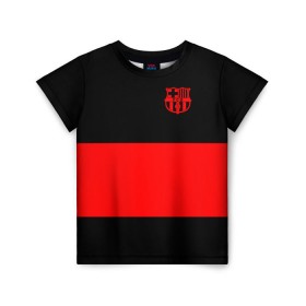 Детская футболка 3D с принтом FC Barcelona Black Collection в Рязани, 100% гипоаллергенный полиэфир | прямой крой, круглый вырез горловины, длина до линии бедер, чуть спущенное плечо, ткань немного тянется | Тематика изображения на принте: black collection | fc | fc barcelona | fcb | fly emirates | ronaldo | барселона | зож | клуб | линии | месси | модные | мяч | реал мадрид | спорт | спортивные | тренды | футбол | футбольный клуб | эмблема