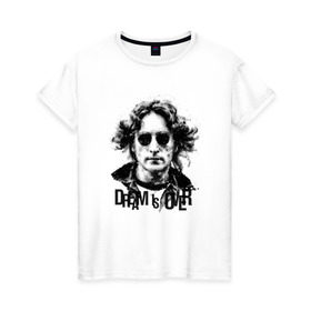 Женская футболка хлопок с принтом Джон Леннон 4 в Рязани, 100% хлопок | прямой крой, круглый вырез горловины, длина до линии бедер, слегка спущенное плечо | john lennon | the beatles | битлс | джон леннон