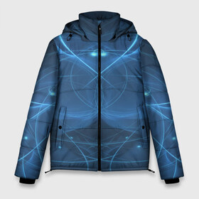 Мужская зимняя куртка 3D с принтом Blue fractal в Рязани, верх — 100% полиэстер; подкладка — 100% полиэстер; утеплитель — 100% полиэстер | длина ниже бедра, свободный силуэт Оверсайз. Есть воротник-стойка, отстегивающийся капюшон и ветрозащитная планка. 

Боковые карманы с листочкой на кнопках и внутренний карман на молнии. | Тематика изображения на принте: art | background | beautiful | color | festive | fractal | lines | photo | picture | smooth | strange | style