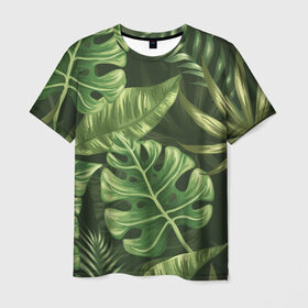Мужская футболка 3D с принтом Доисторический лес в Рязани, 100% полиэфир | прямой крой, круглый вырез горловины, длина до линии бедер | vppdgryphon | арт | краска | лес | папоротник | прикольные | тропики | цветные | цветок | цветы