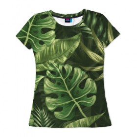 Женская футболка 3D с принтом Доисторический лес в Рязани, 100% полиэфир ( синтетическое хлопкоподобное полотно) | прямой крой, круглый вырез горловины, длина до линии бедер | vppdgryphon | арт | краска | лес | папоротник | прикольные | тропики | цветные | цветок | цветы