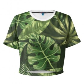 Женская футболка 3D укороченная с принтом Доисторический лес в Рязани, 100% полиэстер | круглая горловина, длина футболки до линии талии, рукава с отворотами | vppdgryphon | арт | краска | лес | папоротник | прикольные | тропики | цветные | цветок | цветы