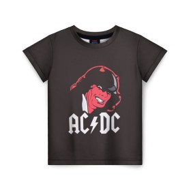 Детская футболка 3D с принтом Чёрт AC/DC в Рязани, 100% гипоаллергенный полиэфир | прямой крой, круглый вырез горловины, длина до линии бедер, чуть спущенное плечо, ткань немного тянется | Тематика изображения на принте: ac dc | acdc | ангус янг | блюз рок | крис слэйд | рок группа | рок н ролл | стиви янг | хард рок | эксл роуз