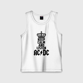 Детская майка хлопок с принтом Keep calm and listen AC/DC в Рязани,  |  | ac dc | acdc | австралийская | альбом | ангус янг | блюз рок | гитара | головы | группа | крис слэйд | музыканты | надпись | певцы | рок | рок н ролл | стиви янг | хард рок | эксл роуз