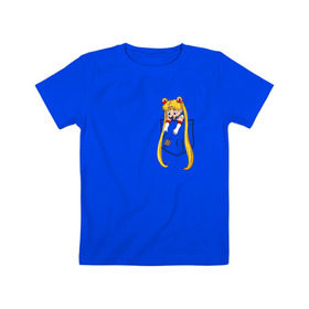 Детская футболка хлопок с принтом Little Pocket Moon в Рязани, 100% хлопок | круглый вырез горловины, полуприлегающий силуэт, длина до линии бедер | Тематика изображения на принте: anime | sailor moon | аниме | сейлор мун