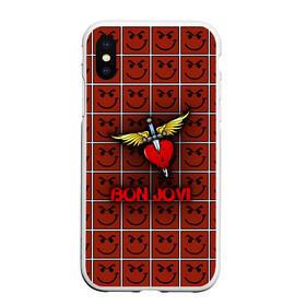 Чехол для iPhone XS Max матовый с принтом Смайлы Bon Jovi в Рязани, Силикон | Область печати: задняя сторона чехла, без боковых панелей | Тематика изображения на принте: bon jovi | бон | бон джови | глэм | группа | джови | джон | рок | хард