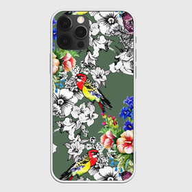 Чехол для iPhone 12 Pro с принтом Райский остров в Рязани, силикон | область печати: задняя сторона чехла, без боковых панелей | арт | краска | попугаи | попугай | прикольные | рай | тропики | цветные | цветок | цветы