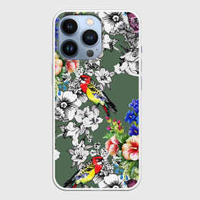 Чехол для iPhone 13 Pro с принтом Райский остров в Рязани,  |  | арт | краска | попугаи | попугай | прикольные | рай | тропики | цветные | цветок | цветы
