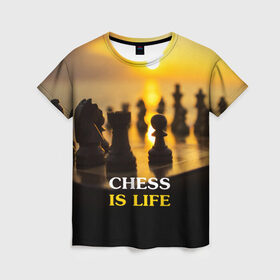 Женская футболка 3D с принтом Шахматы - это жизнь в Рязани, 100% полиэфир ( синтетическое хлопкоподобное полотно) | прямой крой, круглый вырез горловины, длина до линии бедер | chess | game | sport | гроссмейстер | закат | игра | интеллект | солнце | спорт | фигура | шахматист | шахматы