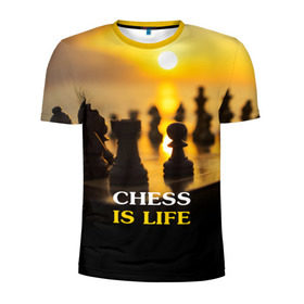 Мужская футболка 3D спортивная с принтом Шахматы - это жизнь в Рязани, 100% полиэстер с улучшенными характеристиками | приталенный силуэт, круглая горловина, широкие плечи, сужается к линии бедра | chess | game | sport | гроссмейстер | закат | игра | интеллект | солнце | спорт | фигура | шахматист | шахматы