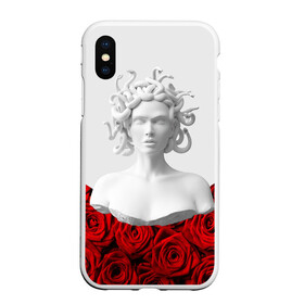 Чехол для iPhone XS Max матовый с принтом GIRL SNAKE ROSES РОЗЫ в Рязани, Силикон | Область печати: задняя сторона чехла, без боковых панелей | букет | веты | красный | лепестки | модные | полосы | природа | растения | розочки | розы | сад | тренды | цвет | черный