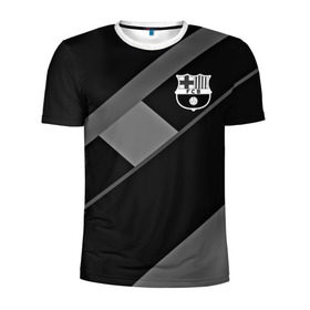 Мужская футболка 3D спортивная с принтом FC Barcelona gray collection в Рязани, 100% полиэстер с улучшенными характеристиками | приталенный силуэт, круглая горловина, широкие плечи, сужается к линии бедра | fc barcelona | мяч | спорт | футбол | чеппионат