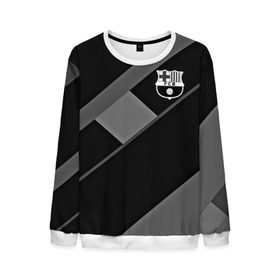 Мужской свитшот 3D с принтом FC Barcelona gray collection в Рязани, 100% полиэстер с мягким внутренним слоем | круглый вырез горловины, мягкая резинка на манжетах и поясе, свободная посадка по фигуре | Тематика изображения на принте: fc barcelona | мяч | спорт | футбол | чеппионат