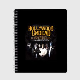 Тетрадь с принтом Hollywood Undead Underground в Рязани, 100% бумага | 48 листов, плотность листов — 60 г/м2, плотность картонной обложки — 250 г/м2. Листы скреплены сбоку удобной пружинной спиралью. Уголки страниц и обложки скругленные. Цвет линий — светло-серый
 | charlie scene | danny | funny man | hollywood | j dog | johnny 3 tears | undead | альтернативный | андед | голивуд | голливудская | группа | кранккор | метал | нежить | ню | реп | рок | рэп | рэпкор