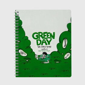 Тетрадь с принтом Монстр Green Day в Рязани, 100% бумага | 48 листов, плотность листов — 60 г/м2, плотность картонной обложки — 250 г/м2. Листы скреплены сбоку удобной пружинной спиралью. Уголки страниц и обложки скругленные. Цвет линий — светло-серый
 | american idiot | green day | альтернативный | билли джо армстронг | грин дей | группа | зелёный день | майк дёрнт | музыка | надпись | панк | поп | поппанк | рок | тре кул