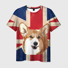 Мужская футболка 3D с принтом Королевский корги в Рязани, 100% полиэфир | прямой крой, круглый вырез горловины, длина до линии бедер | англия | великобритания | вельш корги | корги | корги пемброк | королева | пемброк | собака | флаг