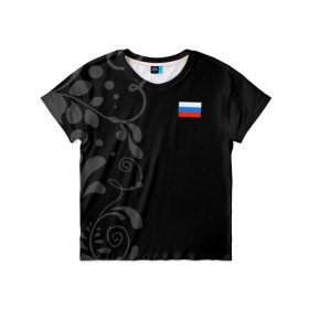 Детская футболка 3D с принтом Russia - Black collection в Рязани, 100% гипоаллергенный полиэфир | прямой крой, круглый вырез горловины, длина до линии бедер, чуть спущенное плечо, ткань немного тянется | 0x000000123 | black collection | russia | россия