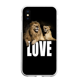 Чехол для iPhone XS Max матовый с принтом LOVE в Рязани, Силикон | Область печати: задняя сторона чехла, без боковых панелей | Тематика изображения на принте: влюблённые | дикая кошка | животные | лев | львица | любовь | пара | природа | свадьба