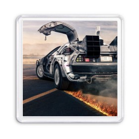 Магнит 55*55 с принтом DeLorean в Рязани, Пластик | Размер: 65*65 мм; Размер печати: 55*55 мм | back to the future | dmc | zero flux given | время | делориан | док | конденсатор потока | марти макфлай | плутоний | путешествия во времени | роберт земекис | фантастика | эммет браун