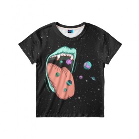 Детская футболка 3D с принтом Энерговампир в Рязани, 100% гипоаллергенный полиэфир | прямой крой, круглый вырез горловины, длина до линии бедер, чуть спущенное плечо, ткань немного тянется | звезды | космос | планеты | рот | энергия
