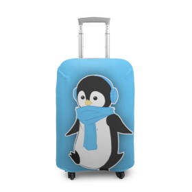 Чехол для чемодана 3D с принтом Penguin blue в Рязани, 86% полиэфир, 14% спандекс | двустороннее нанесение принта, прорези для ручек и колес | blue | cartoon | penguin | милый | мультик | мультфильм | пингвин | рисунок