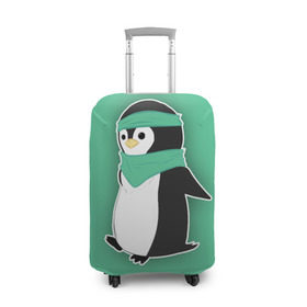Чехол для чемодана 3D с принтом Penguin green в Рязани, 86% полиэфир, 14% спандекс | двустороннее нанесение принта, прорези для ручек и колес | cartoon | green | penguin | зеленый | милый | мультик | мультфильм | пингвин | рисунок