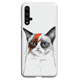 Чехол для Honor 20 с принтом Grumpy cat (David Bowie) в Рязани, Силикон | Область печати: задняя сторона чехла, без боковых панелей | бодиарт | грумпи | дэвид боуи | злой кот | интернет | котей | котик | кошка | мем | мемас | мемчик. | молния на лице | рисунок на лице | сердитый