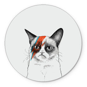 Коврик круглый с принтом Grumpy cat (David Bowie) в Рязани, резина и полиэстер | круглая форма, изображение наносится на всю лицевую часть | бодиарт | грумпи | дэвид боуи | злой кот | интернет | котей | котик | кошка | мем | мемас | мемчик. | молния на лице | рисунок на лице | сердитый