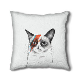 Подушка 3D с принтом Grumpy cat (David Bowie) в Рязани, наволочка – 100% полиэстер, наполнитель – холлофайбер (легкий наполнитель, не вызывает аллергию). | состоит из подушки и наволочки. Наволочка на молнии, легко снимается для стирки | бодиарт | грумпи | дэвид боуи | злой кот | интернет | котей | котик | кошка | мем | мемас | мемчик. | молния на лице | рисунок на лице | сердитый