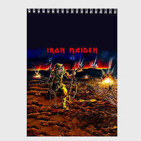 Скетчбук с принтом Боец Iron Maiden в Рязани, 100% бумага
 | 48 листов, плотность листов — 100 г/м2, плотность картонной обложки — 250 г/м2. Листы скреплены сверху удобной пружинной спиралью | iron maiden | адриан смит | айрон мейден | война | группа | дэйв мюррей | железная дева | ирон майден | метал | мрачный | музыка | песни | рок | солдат | стив харрис | тяжелый | хеви | хевиметал