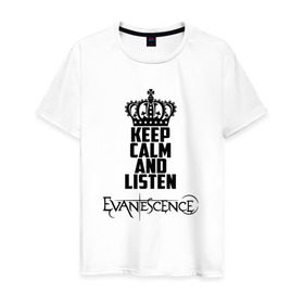 Мужская футболка хлопок с принтом Keep calm, listen Evanescence в Рязани, 100% хлопок | прямой крой, круглый вырез горловины, длина до линии бедер, слегка спущенное плечо. | 