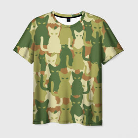 Мужская футболка 3D с принтом Камуфляж в Рязани, 100% полиэфир | прямой крой, круглый вырез горловины, длина до линии бедер | camouflage | cat | камуфляж | кот