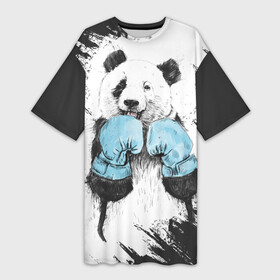 Платье-футболка 3D с принтом Панда боксер в Рязани,  |  | бокс | боксер | панда | панда боксер | спорт
