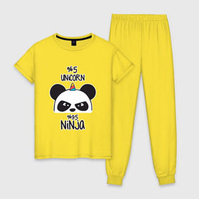 Женская пижама хлопок с принтом Unicorn ninja в Рязани, 100% хлопок | брюки и футболка прямого кроя, без карманов, на брюках мягкая резинка на поясе и по низу штанин | panda dab | unicorn ninja