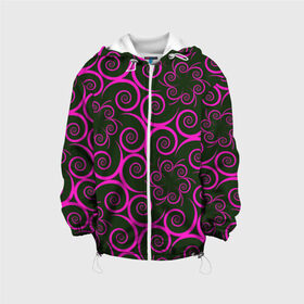 Детская куртка 3D с принтом Розовые цветы в Рязани, 100% полиэстер | застежка — молния, подол и капюшон оформлены резинкой с фиксаторами, по бокам — два кармана без застежек, один потайной карман на груди, плотность верхнего слоя — 90 г/м2; плотность флисового подклада — 260 г/м2 | pink | кружева | лепестки | розовый | спираль | узор | фрактал | цветки | цветок | цветы