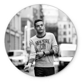 Коврик круглый с принтом Rami Malek в Рязани, резина и полиэстер | круглая форма, изображение наносится на всю лицевую часть | Тематика изображения на принте: mr robot | rami malek | мистер робот | рами малек