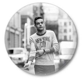 Значок с принтом Rami Malek в Рязани,  металл | круглая форма, металлическая застежка в виде булавки | Тематика изображения на принте: mr robot | rami malek | мистер робот | рами малек