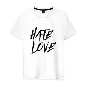 Мужская футболка хлопок с принтом FACE Hate Love в Рязани, 100% хлопок | прямой крой, круглый вырез горловины, длина до линии бедер, слегка спущенное плечо. | Тематика изображения на принте: face | hate | hatelove | rap | рэп | рэпер | фейс | фэйс